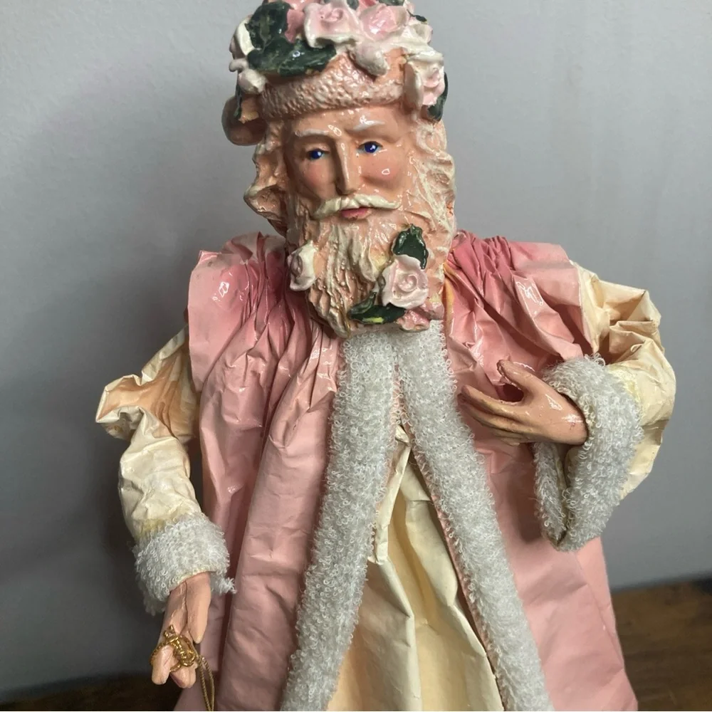 Vintage SILVESTRI Paper Mache Santa - Pink Father Christmas Tree Topper Decor